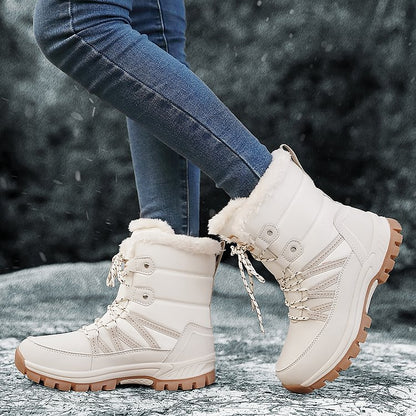 Women Anti-slip Fur Warm Waterproof Snow Boots Mid Calf
