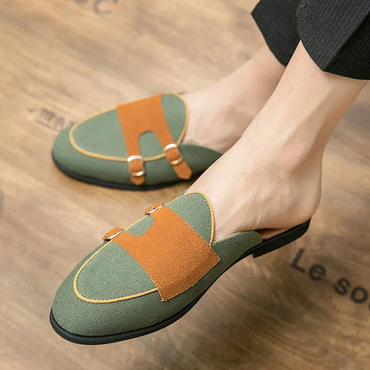 Men Modern Mules With Buckles In a Two-Colour Look