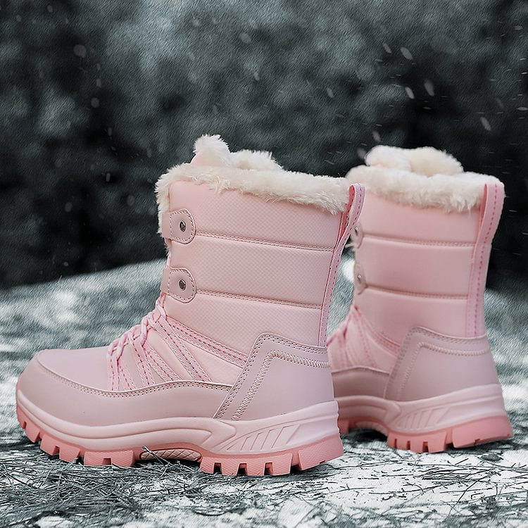 Women Anti-slip Fur Warm Waterproof Snow Boots Mid Calf
