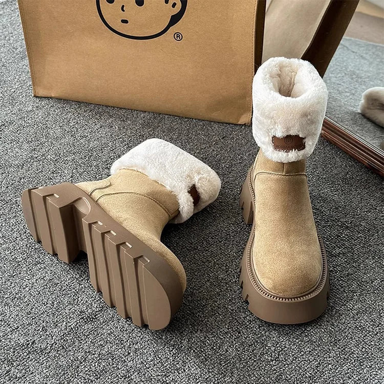 Orthopedic Women Boots Ladies Fleece Retro Thick-Soled Warm Short Boots
