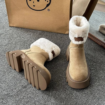 Orthopedic Women Boots Ladies Fleece Retro Thick-Soled Warm Short Boots
