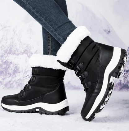 Women Winter Snow Boots - Fuzzy Lace-up Front