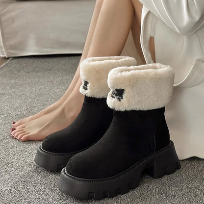 Orthopedic Women Boots Ladies Fleece Retro Thick-Soled Warm Short Boots
