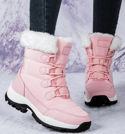Women Winter Snow Boots - Fuzzy Lace-up Front