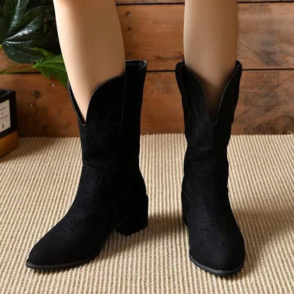 Women's Retro Square Heel Casual Mid Calf Boots