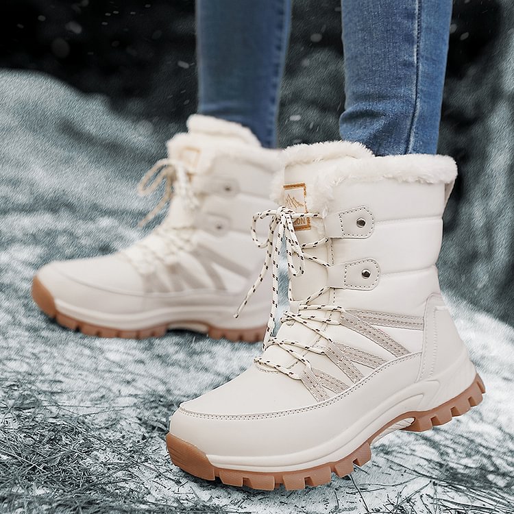 Women Anti-slip Fur Warm Waterproof Snow Boots Mid Calf