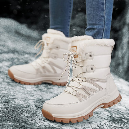 Women Anti-slip Fur Warm Waterproof Snow Boots Mid Calf