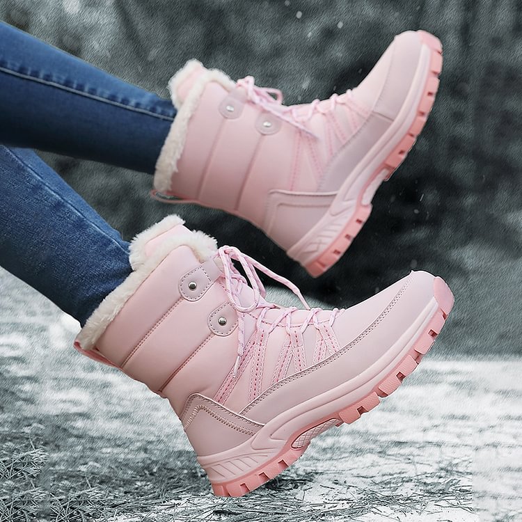 Women Anti-slip Fur Warm Waterproof Snow Boots Mid Calf