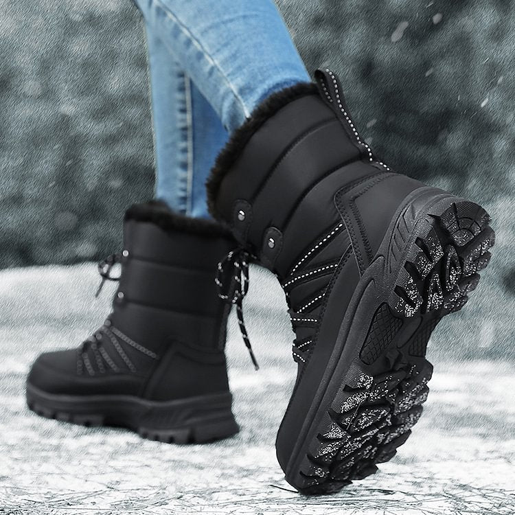 Women Anti-slip Fur Warm Waterproof Snow Boots Mid Calf