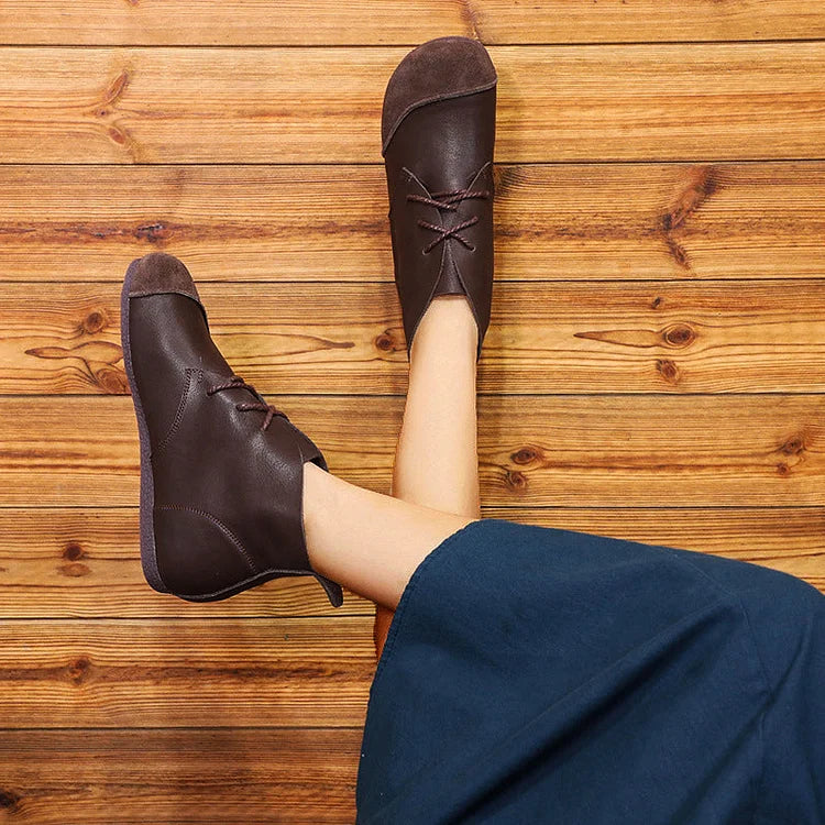 Honyy Premium Lace-Up Ankle Boots, Genuine Comfy Leather Boots