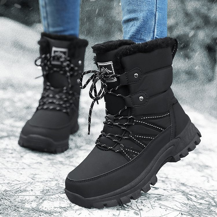 Women Anti-slip Fur Warm Waterproof Snow Boots Mid Calf