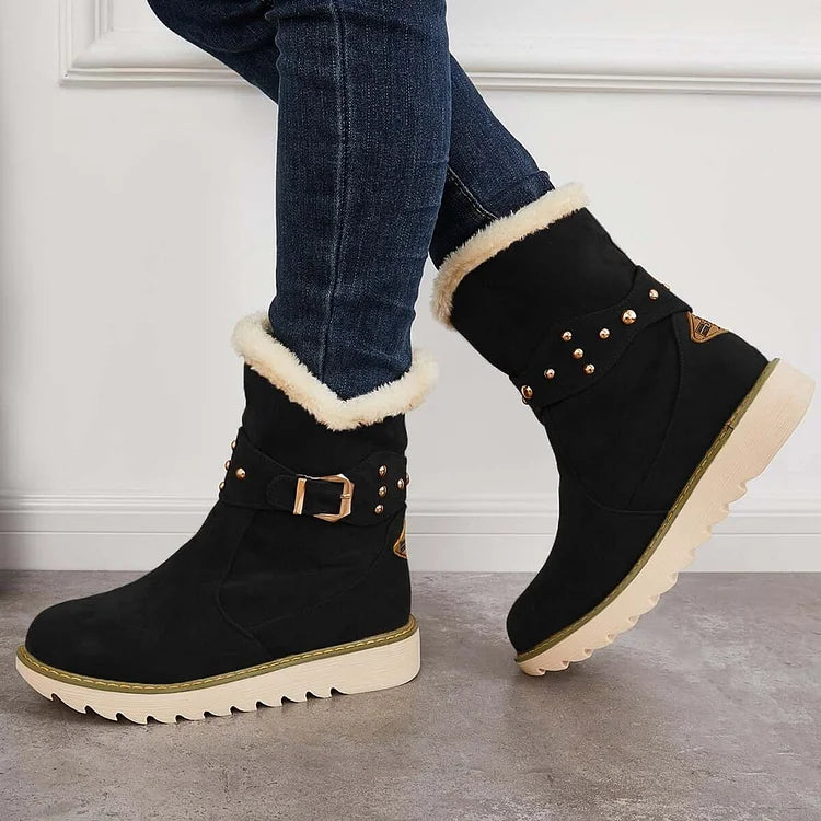 Non Slip Snow Ankle Boots Warm Fur Lined Slip on Booties