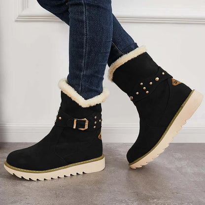 Non Slip Snow Ankle Boots Warm Fur Lined Slip on Booties