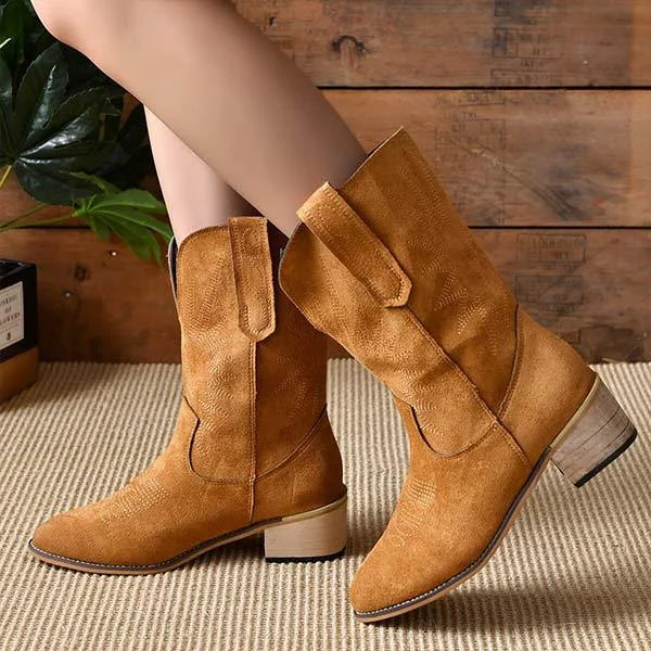 Women's Retro Square Heel Casual Mid Calf Boots