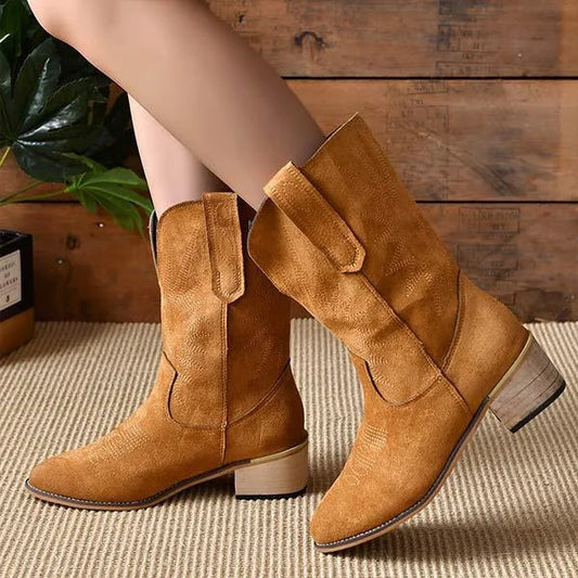 Women's Retro Square Heel Casual Mid Calf Boots