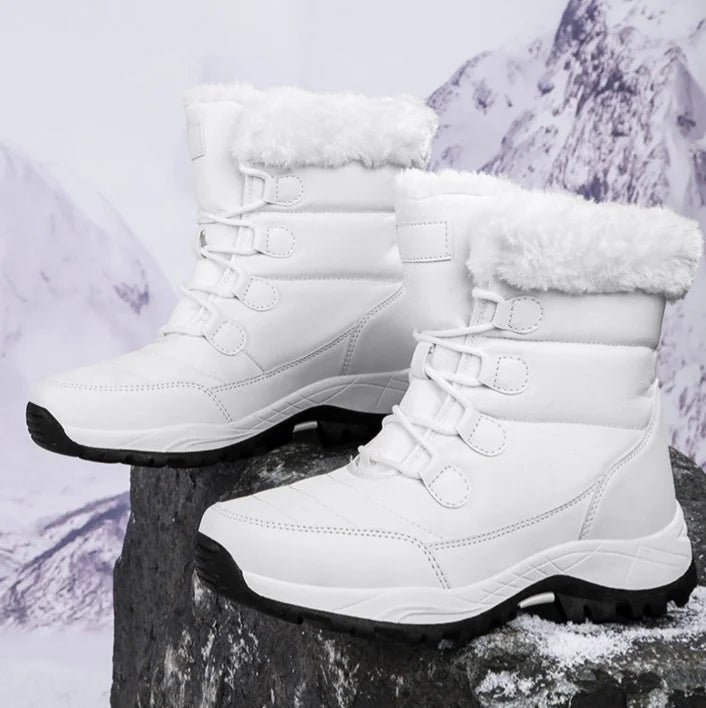 Women Winter Snow Boots - Fuzzy Lace-up Front