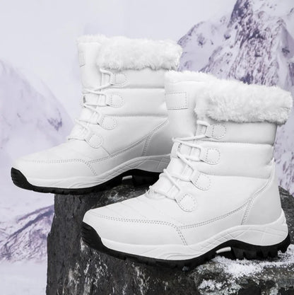 Women Winter Snow Boots - Fuzzy Lace-up Front
