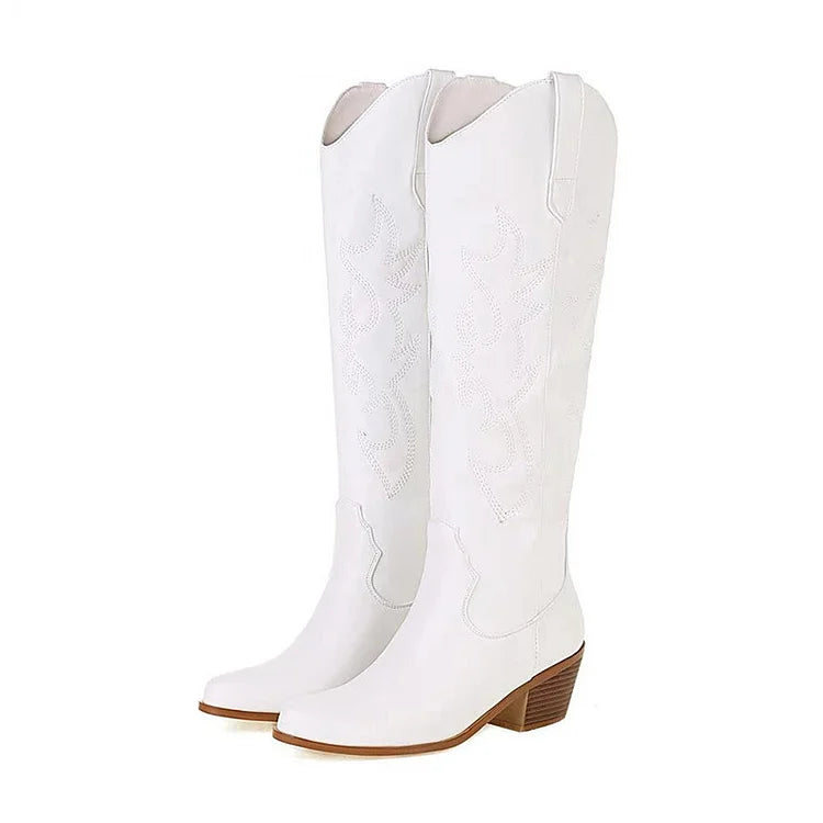 Footwearstorm White Pointed-Toe Knee High Boots