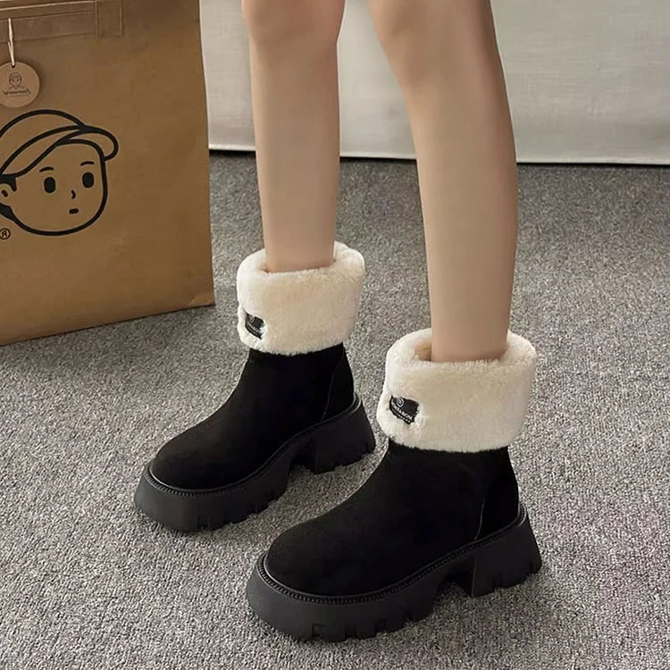 Orthopedic Women Boots Ladies Fleece Retro Thick-Soled Warm Short Boots
