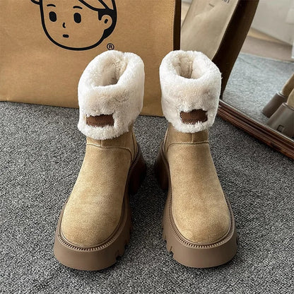 Orthopedic Women Boots Ladies Fleece Retro Thick-Soled Warm Short Boots
