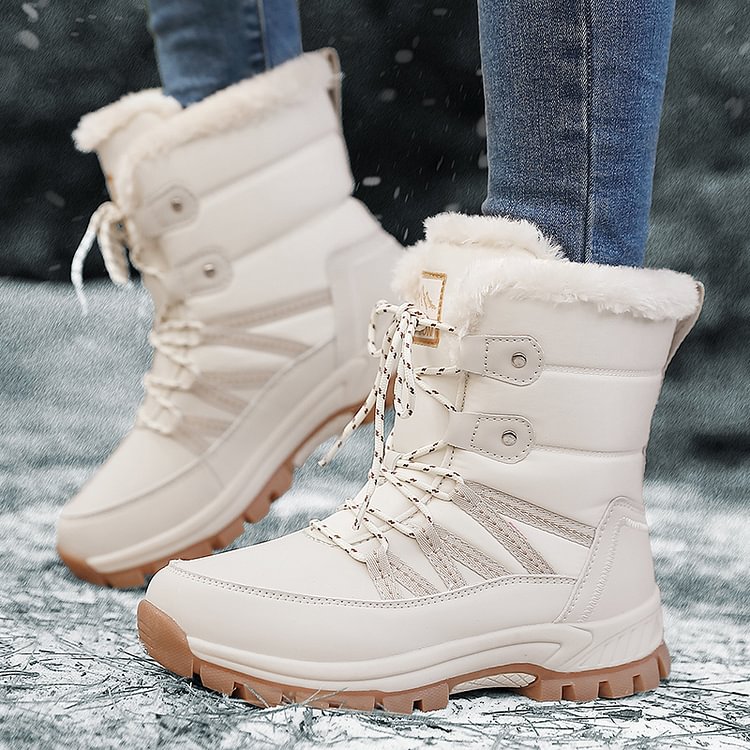Women Anti-slip Fur Warm Waterproof Snow Boots Mid Calf