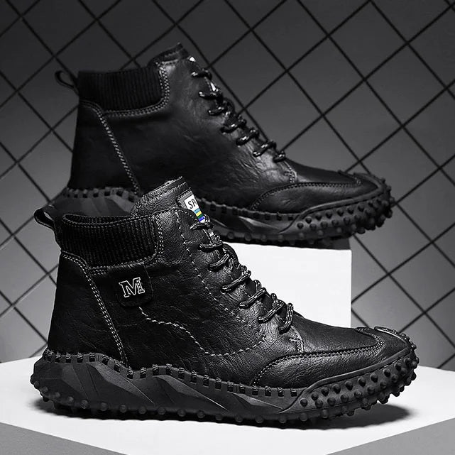 Men Ankle Boots Winter Warm Snow Boots Thick Plush Men Handmade Leather Boots Outdoor Waterproof Work Boots