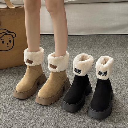 Orthopedic Women Boots Ladies Fleece Retro Thick-Soled Warm Short Boots