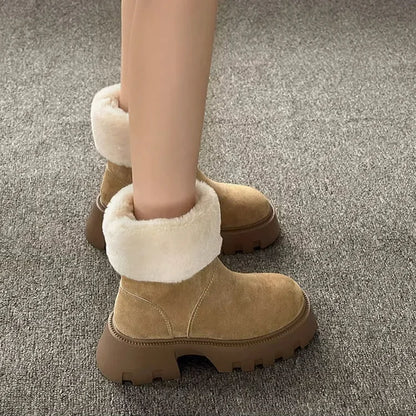 Orthopedic Women Boots Ladies Fleece Retro Thick-Soled Warm Short Boots