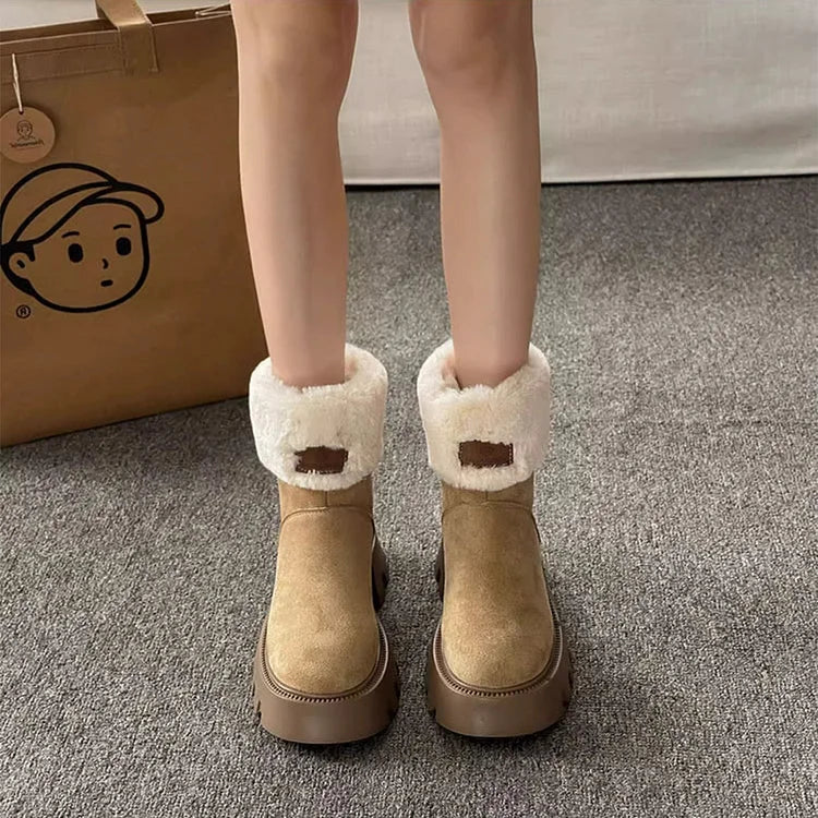 Orthopedic Women Boots Ladies Fleece Retro Thick-Soled Warm Short Boots