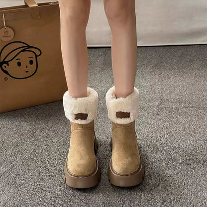Orthopedic Women Boots Ladies Fleece Retro Thick-Soled Warm Short Boots