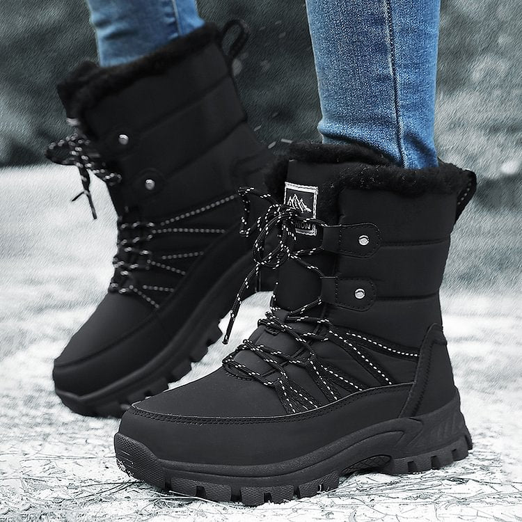 Women Anti-slip Fur Warm Waterproof Snow Boots Mid Calf