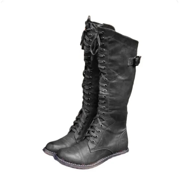 Women's Lace Up Low Heel Rider High Boots