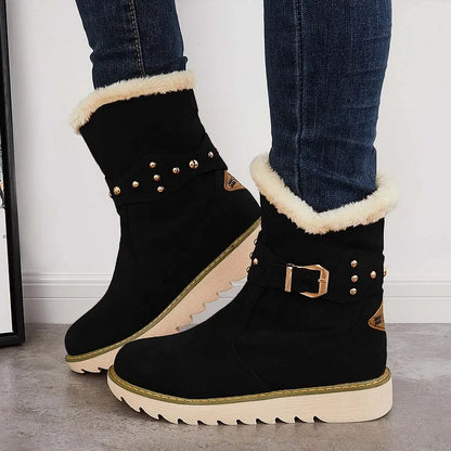 Non Slip Snow Ankle Boots Warm Fur Lined Slip on Booties