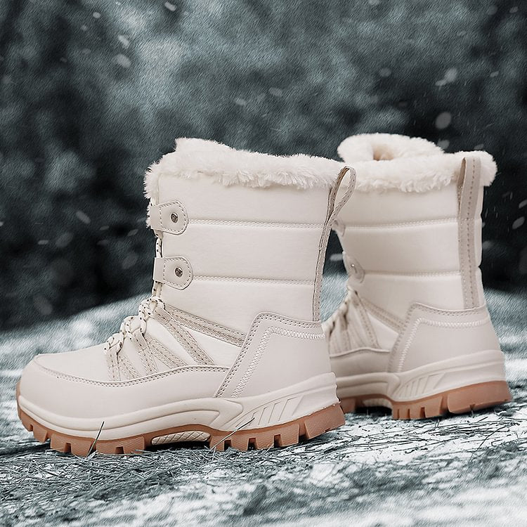 Women Anti-slip Fur Warm Waterproof Snow Boots Mid Calf