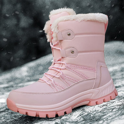 Women Anti-slip Fur Warm Waterproof Snow Boots Mid Calf