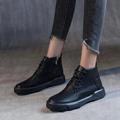Women Arch Spupport Leather Ankle Boots Warm Femme Short Boots Waterproof Shoes