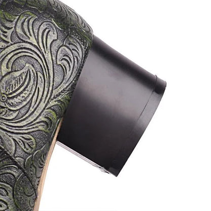 Women's Fashion Retro Flower Chunky Heel Martin Boots