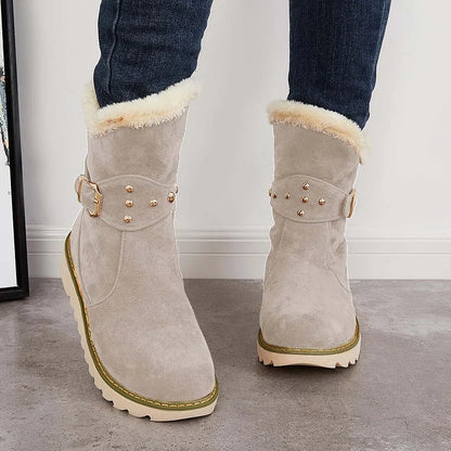 Non Slip Snow Ankle Boots Warm Fur Lined Slip on Booties