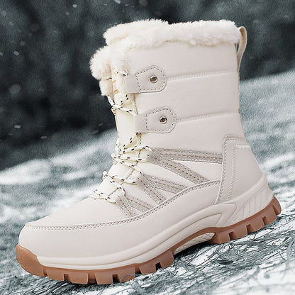 Women Anti-slip Fur Warm Waterproof Snow Boots Mid Calf