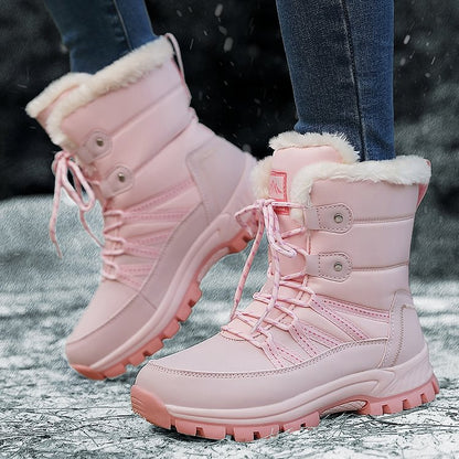 Women Anti-slip Fur Warm Waterproof Snow Boots Mid Calf