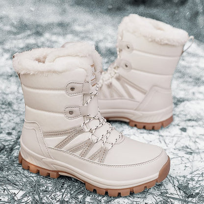 Women Anti-slip Fur Warm Waterproof Snow Boots Mid Calf