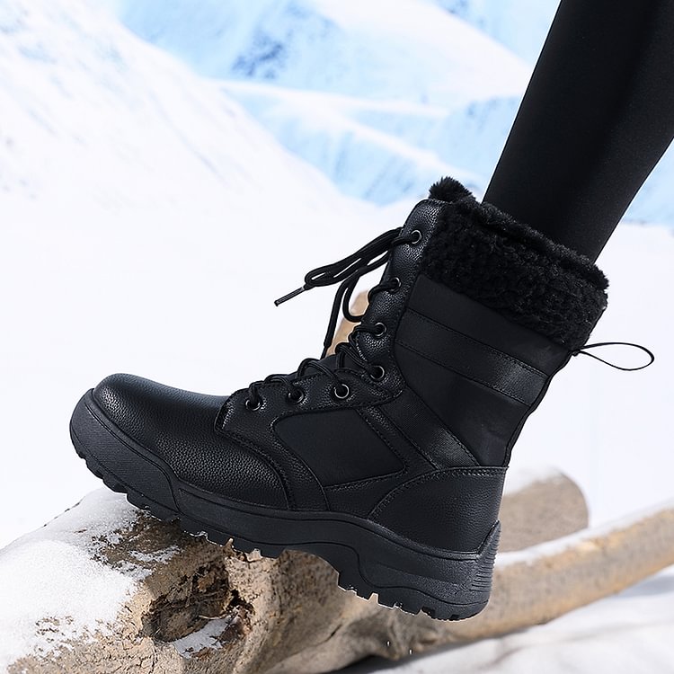 Women Anti-slip Fur Warm Waterproof Snow Boots Mid Calf