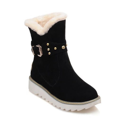 Non Slip Warm Fur Lined Slip on Snow Ankle Booties