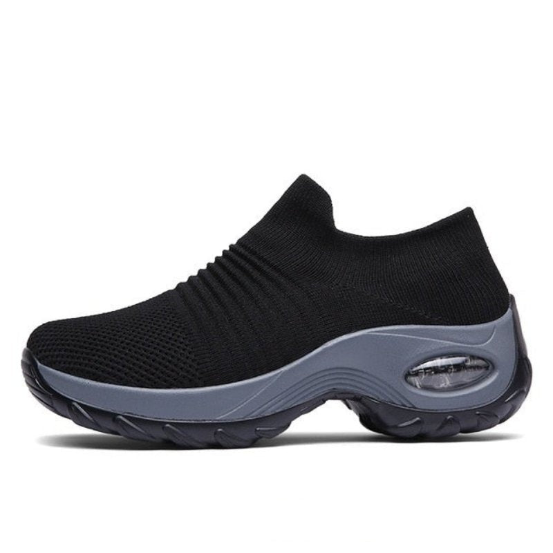 Breathable No-Tie Stretch Orthotic Shoes - Black Grey