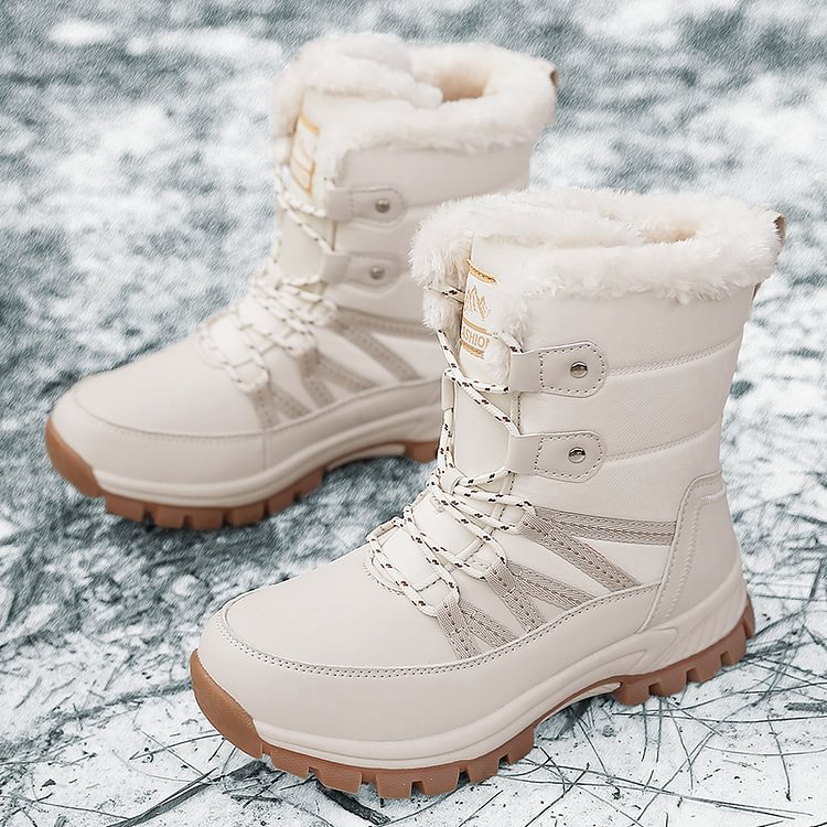 Women Anti-slip Fur Warm Waterproof Snow Boots Mid Calf