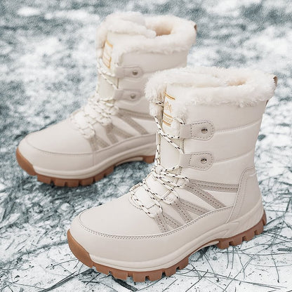 Women Anti-slip Fur Warm Waterproof Snow Boots Mid Calf
