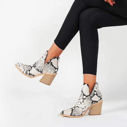 Womens Western Ankle Cowboy Boots Cutout Block Heel Booties