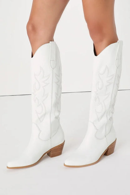 Footwearstorm White Pointed-Toe Knee High Boots