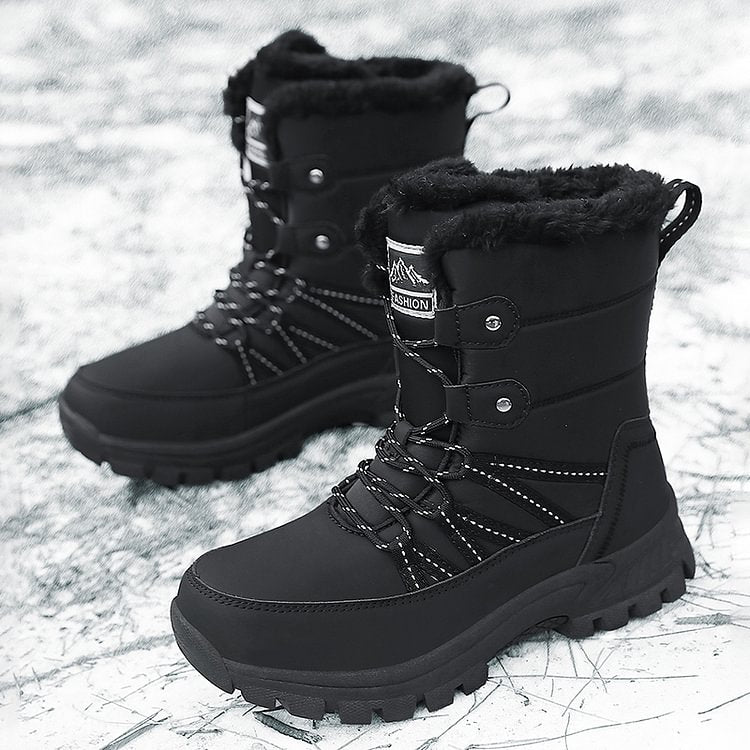 Women Anti-slip Fur Warm Waterproof Snow Boots Mid Calf