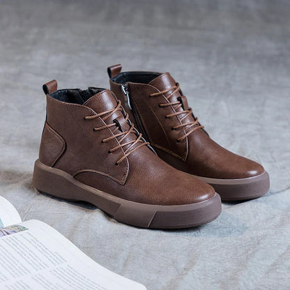 Women Arch Spupport Leather Ankle Boots Warm Femme Short Boots Waterproof Shoes
